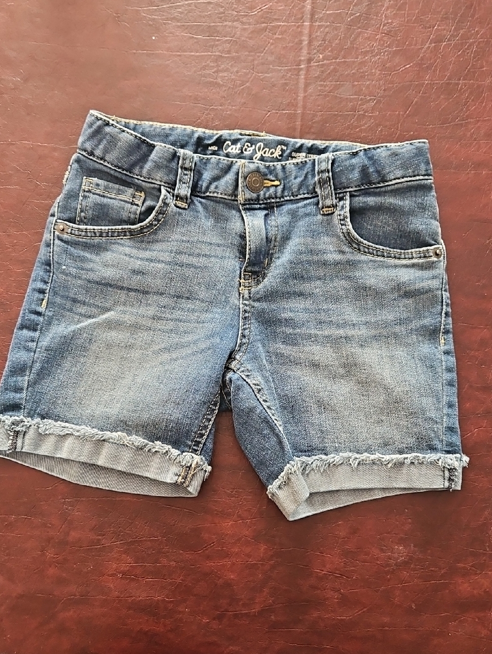 Cat & Jack Girls' Denim Frayed Hem Shorts - Blue Wash